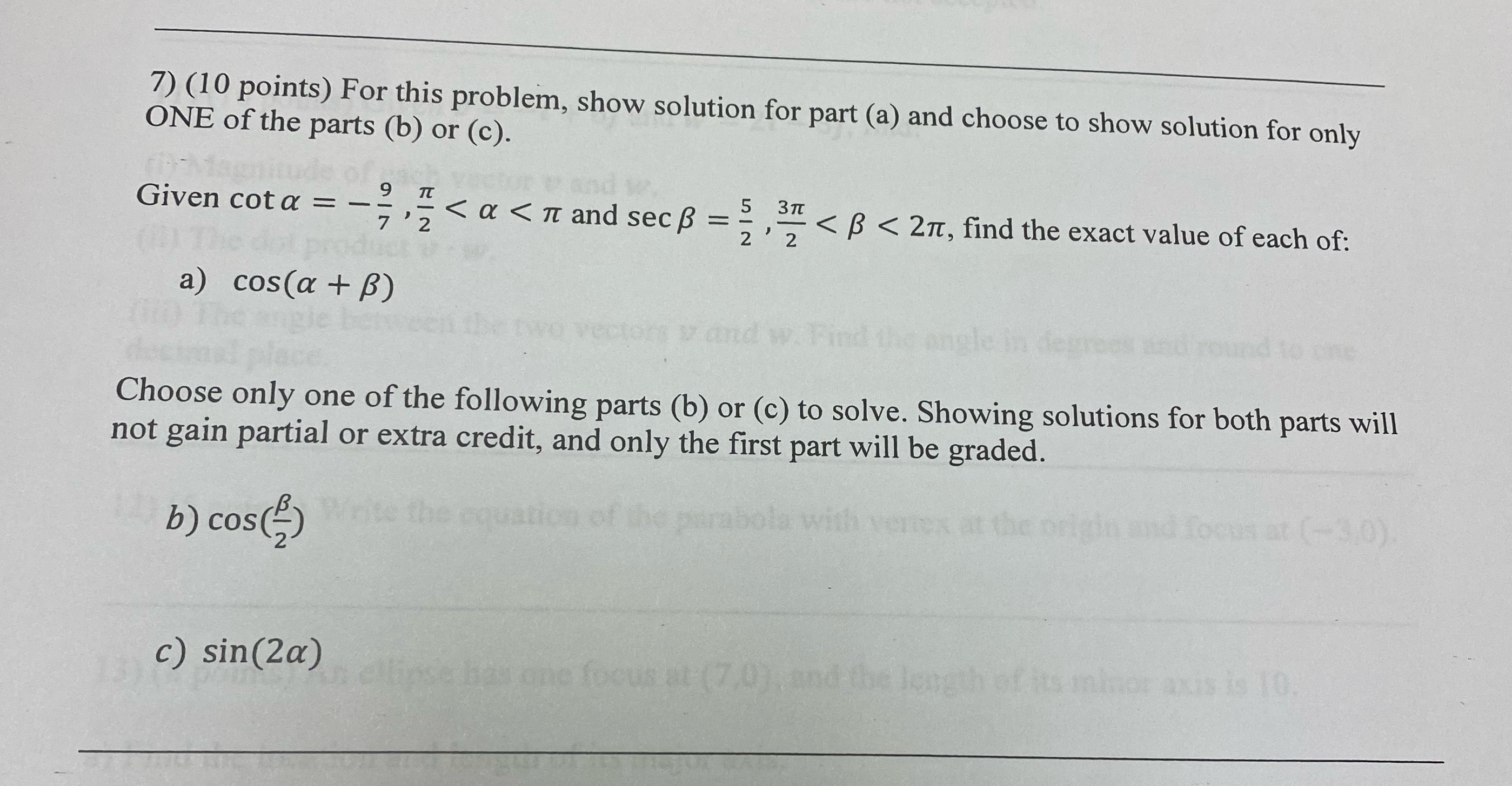 and choose to show solution for only ONE of the parts (b)