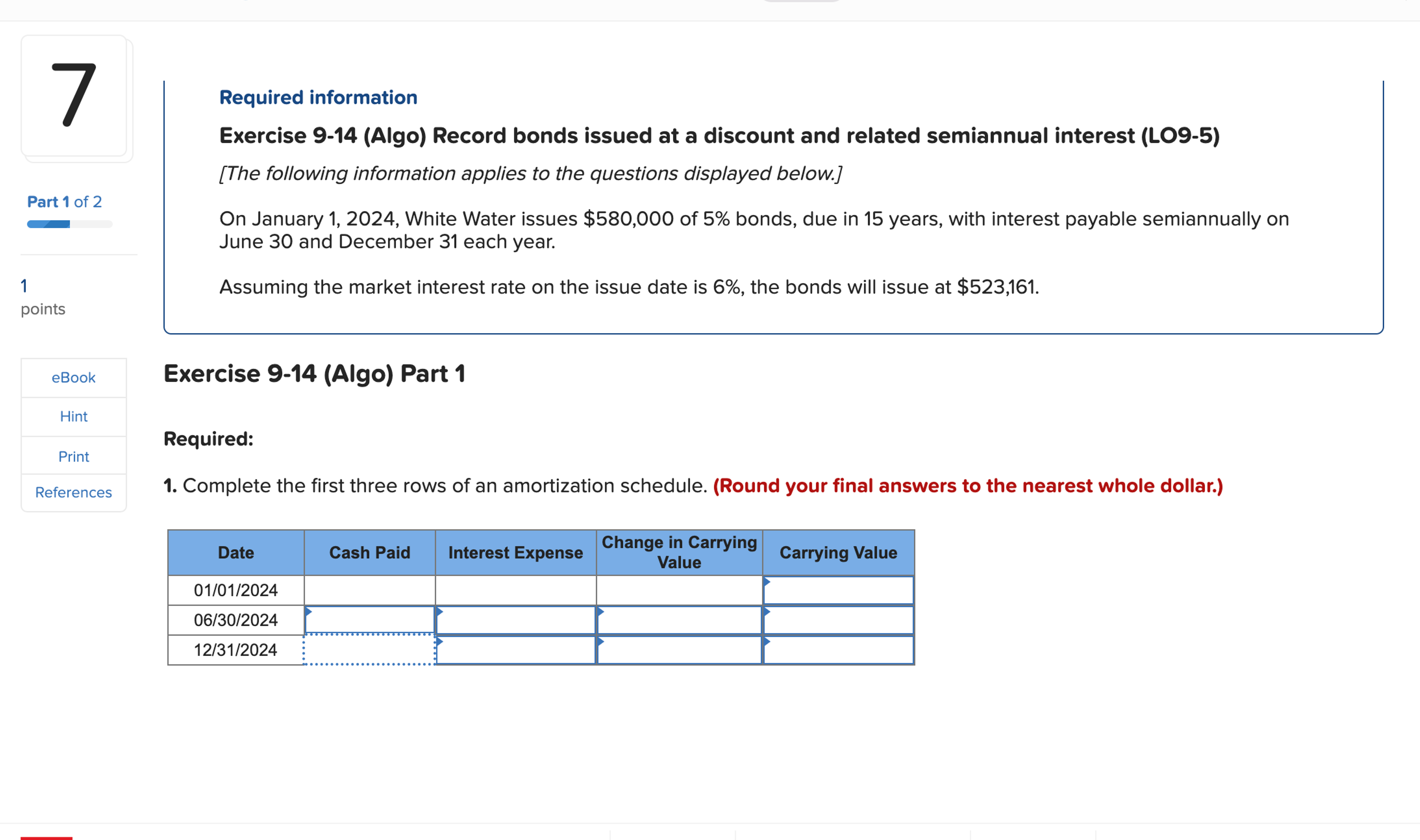  Required information Exercise 9-14(Algo) Record bonds issued at a discount and