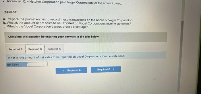 for a credit of $4.000 Vogel returned this Inventory to inventory at