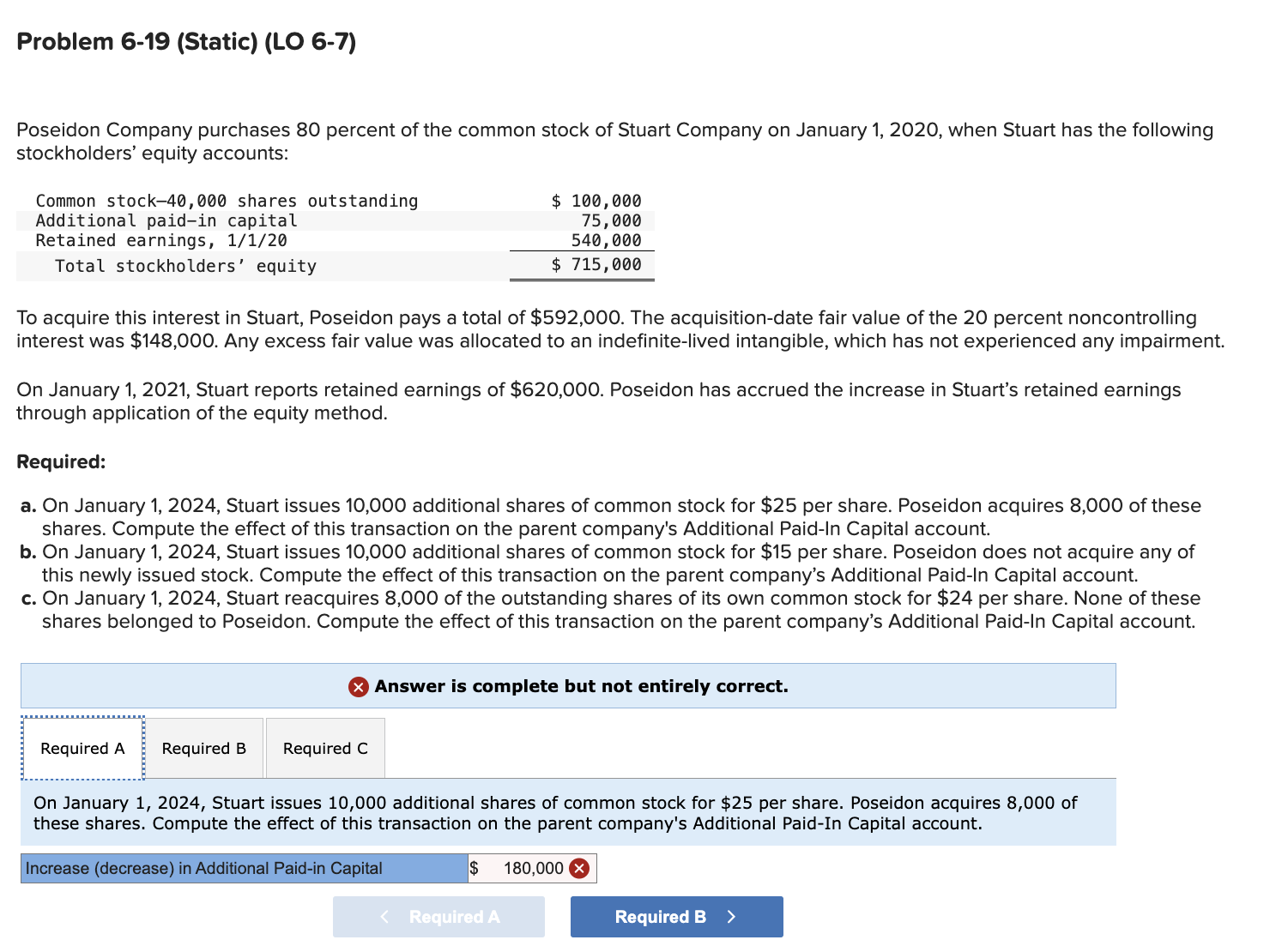  Problem 6-19(Static)(LO 6-7) Poseidon Company purchases 80 percent of the common