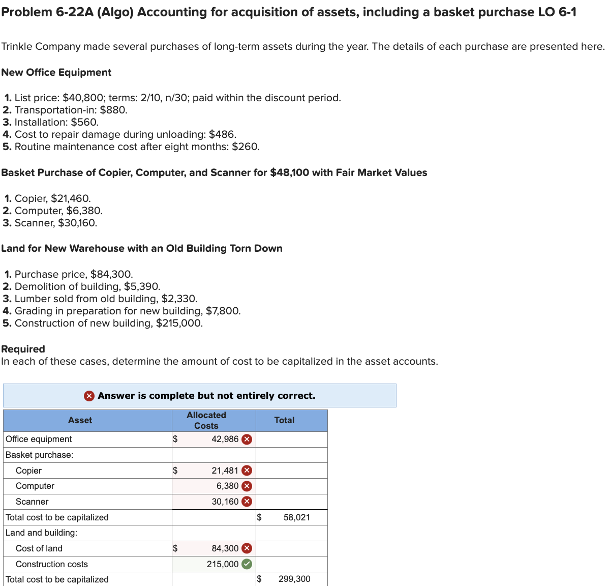 purchase LO 6-1 Trinkle Company made several purchases of long-term assets during