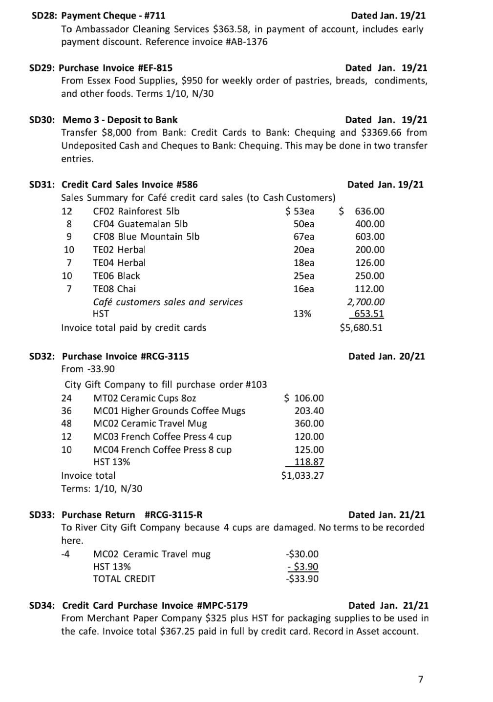 SD28: Payment Cheque - #711 Dated Jan. 19/21 To Ambassador Cleaning