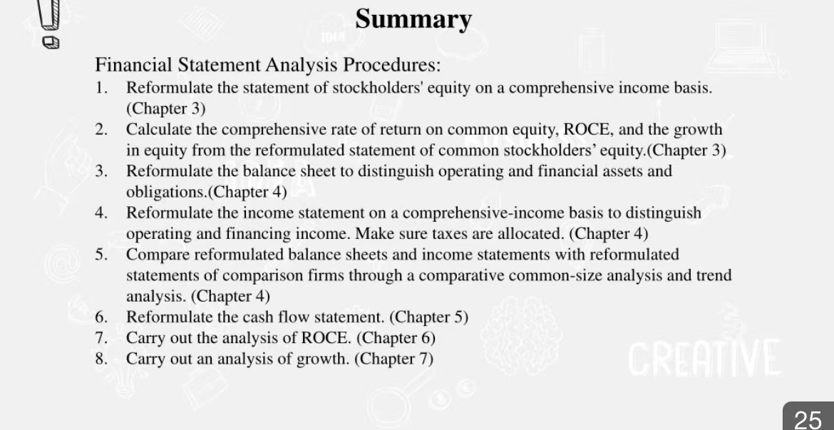 Summary Financial Statement Analysis Procedures: Reformulate the statement of stockholders' equity