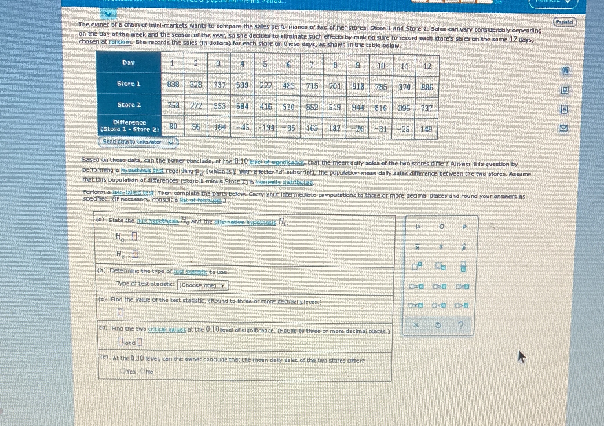  If question B is a t test statistics i need the