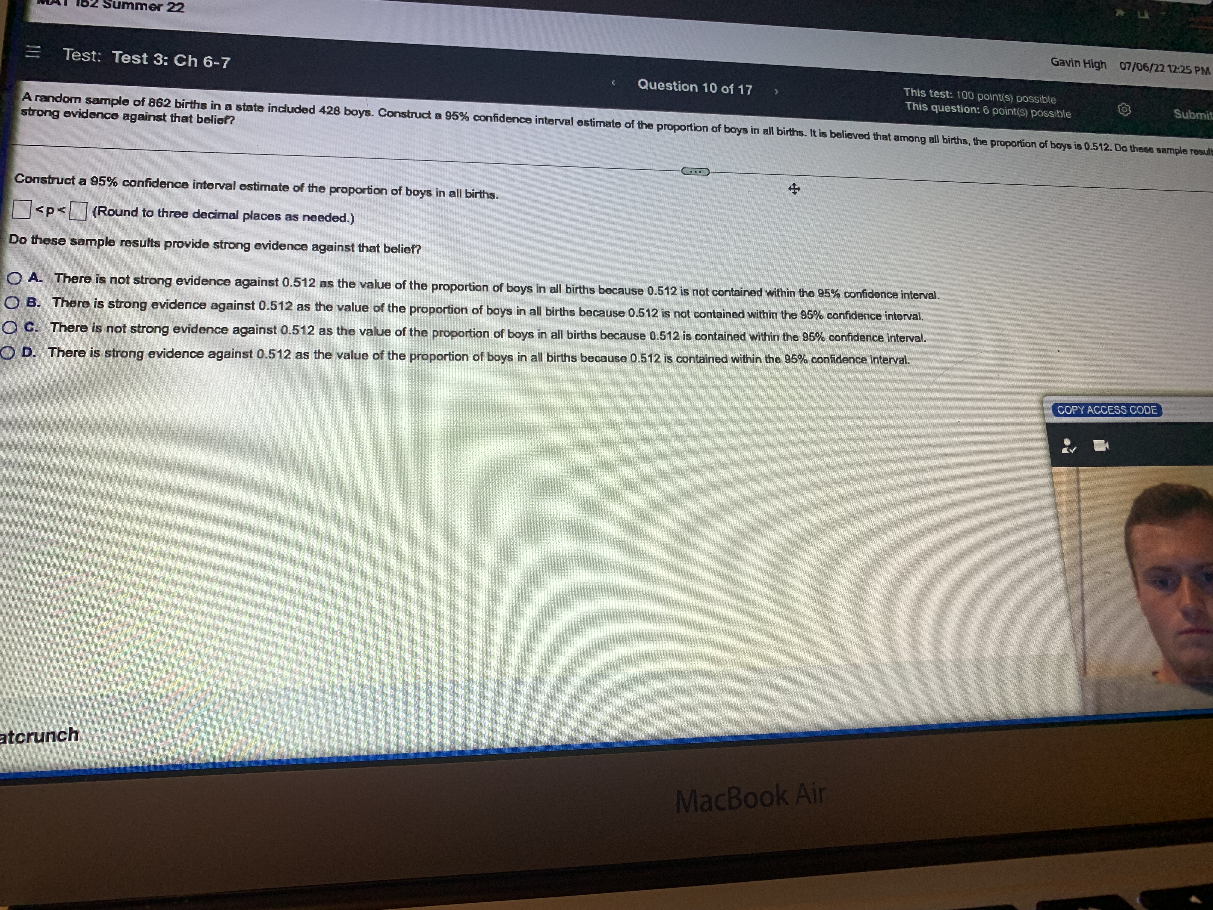 Immer 22 Gavin High 07/06/22 12:25 PM Test: Test 3: Ch