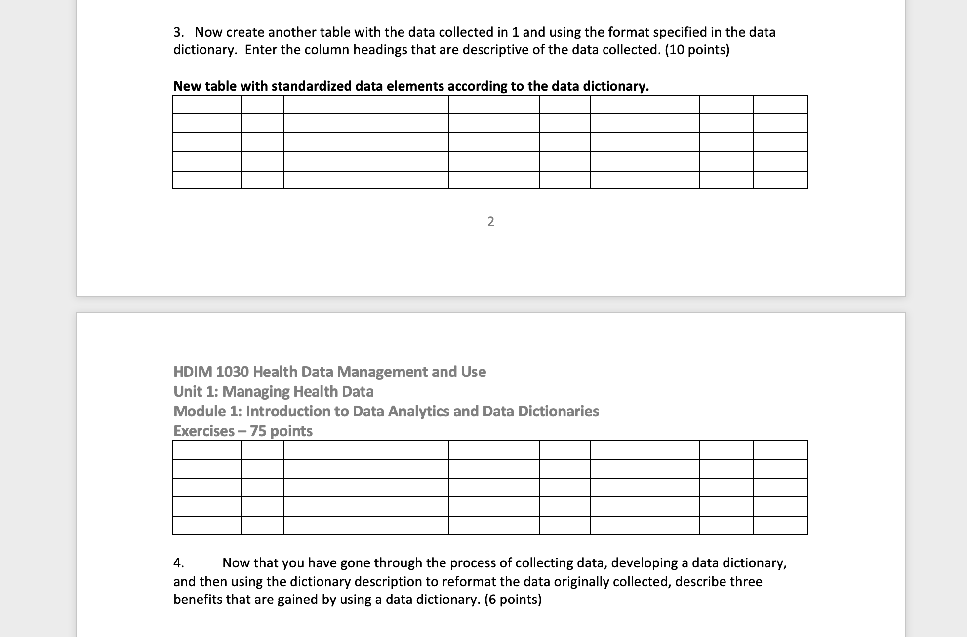  3. Now create another table with the data collected in 1