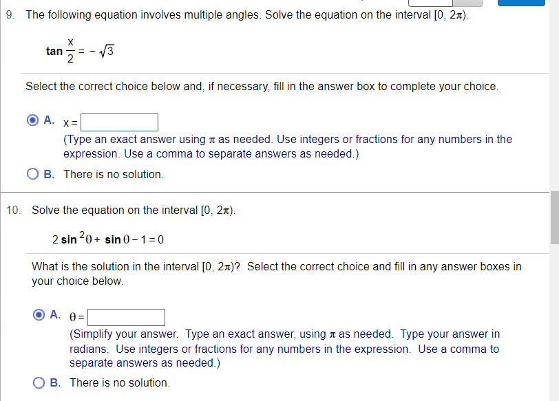 solution. # 9. The following equation involves multiple angles. Solve the equation