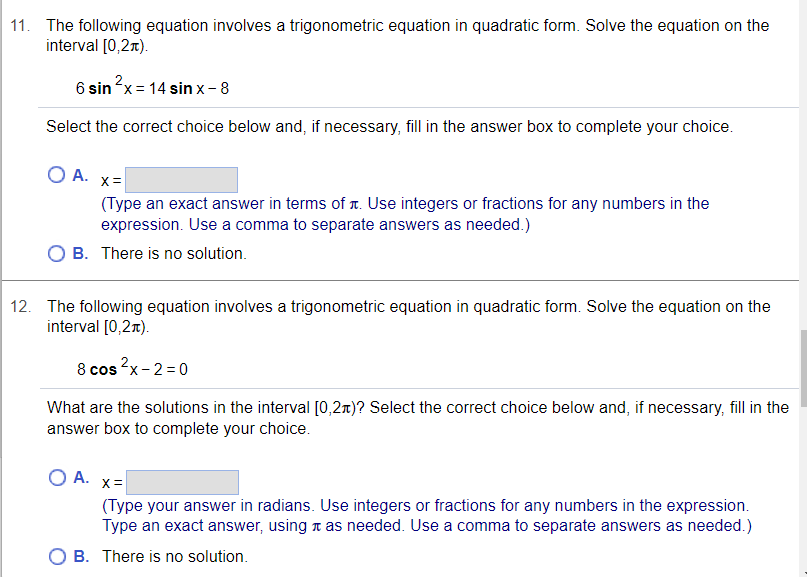 on the interval [0, 21:). X tan 5 = 1/3 Select the