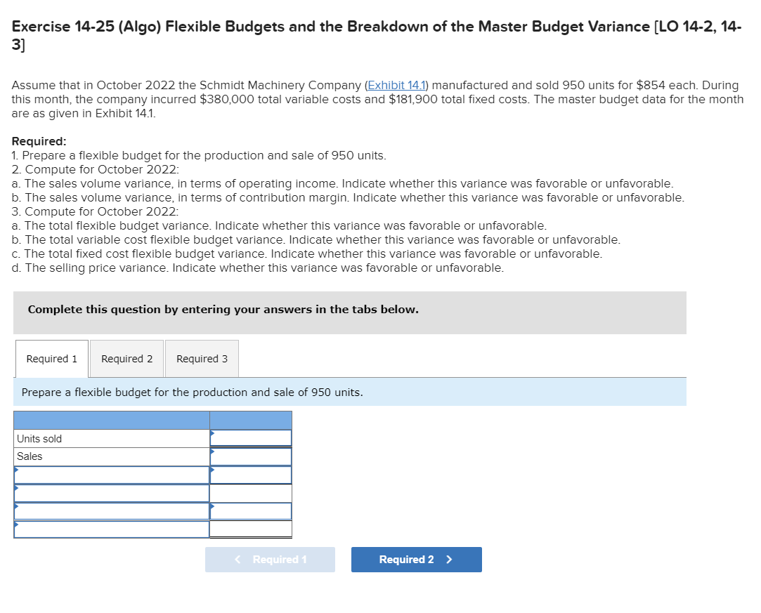  Exercise 14-25(Static) Flexible Budgets and the Breakdown of the Master Budget