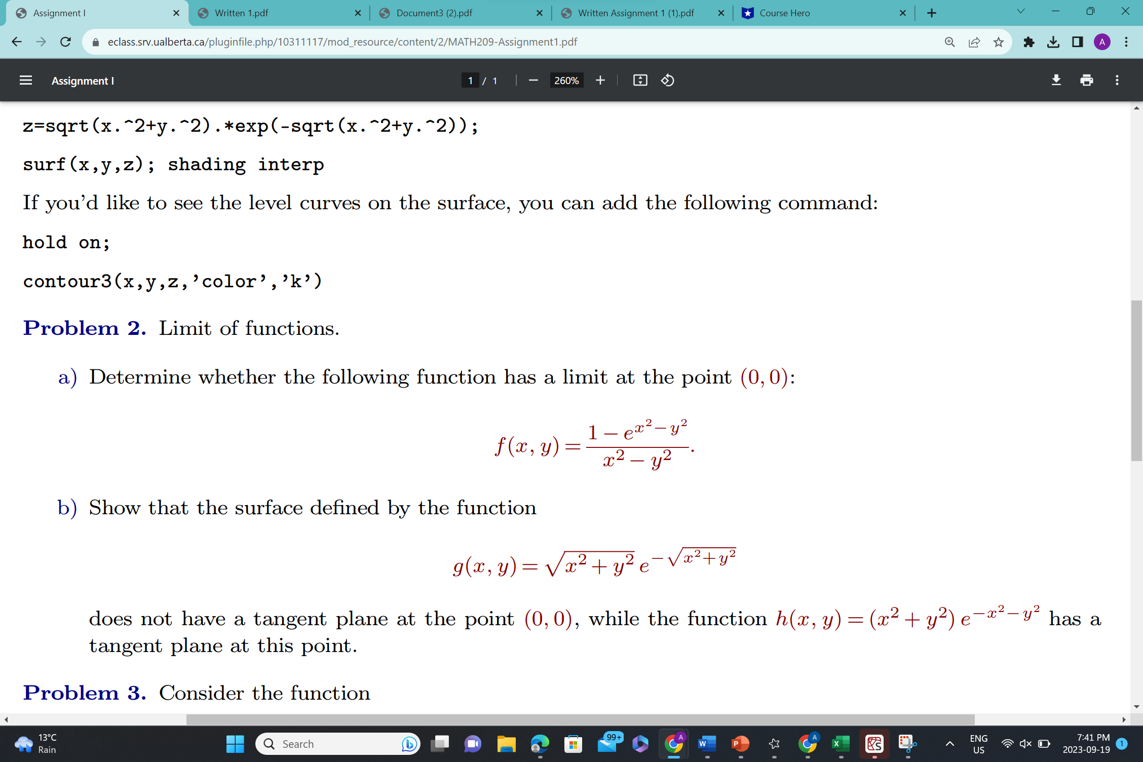 (1).pdf x Course Hero x + V X eclass.srv.ualberta.ca/pluginfile.php/10311117/mod_resource/content/2/MATH209-Assignment1.pdf : E Assignment