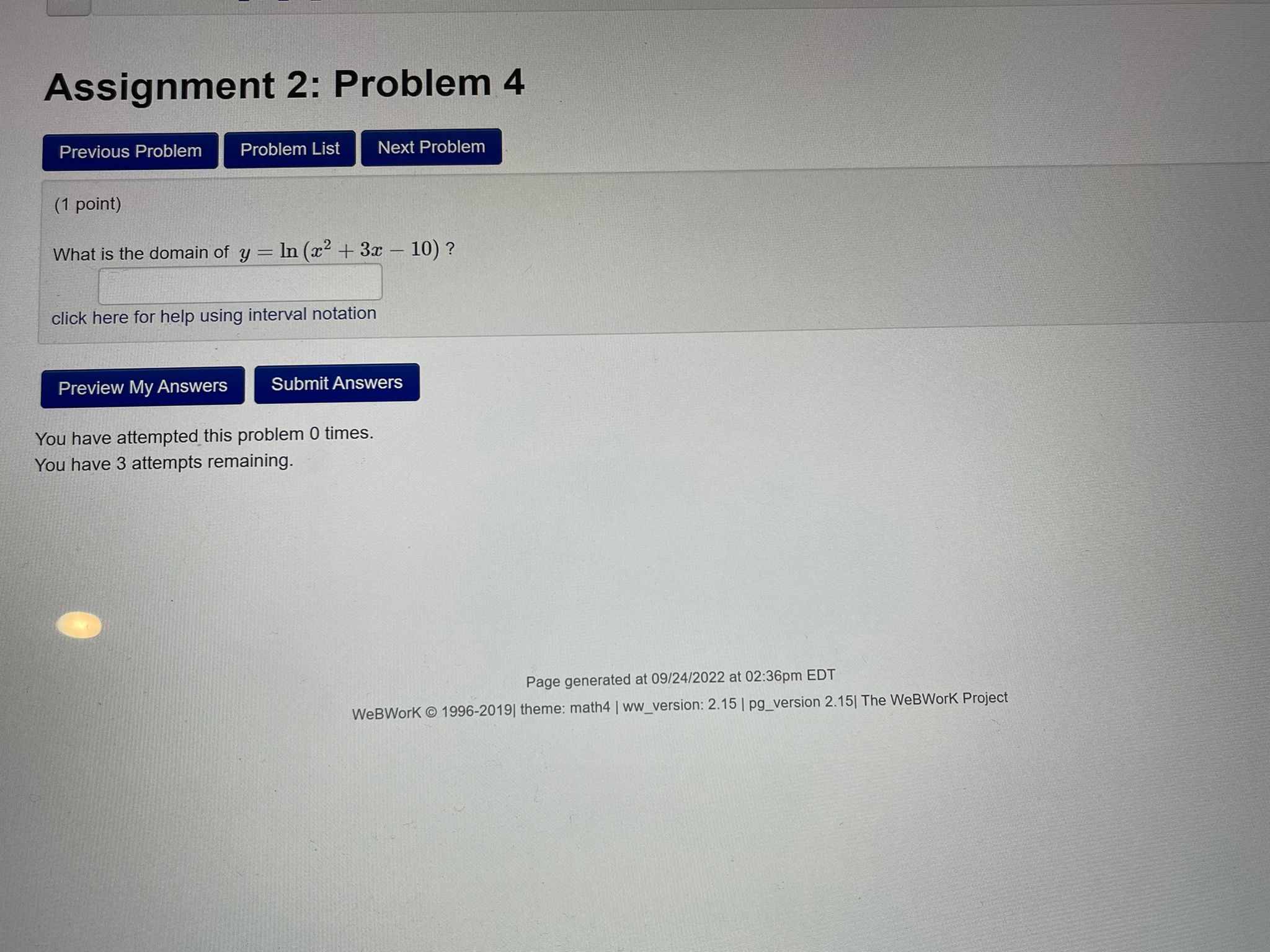  Assignment 2: Problem 4 Previous Problem Problem List Next Problem (1