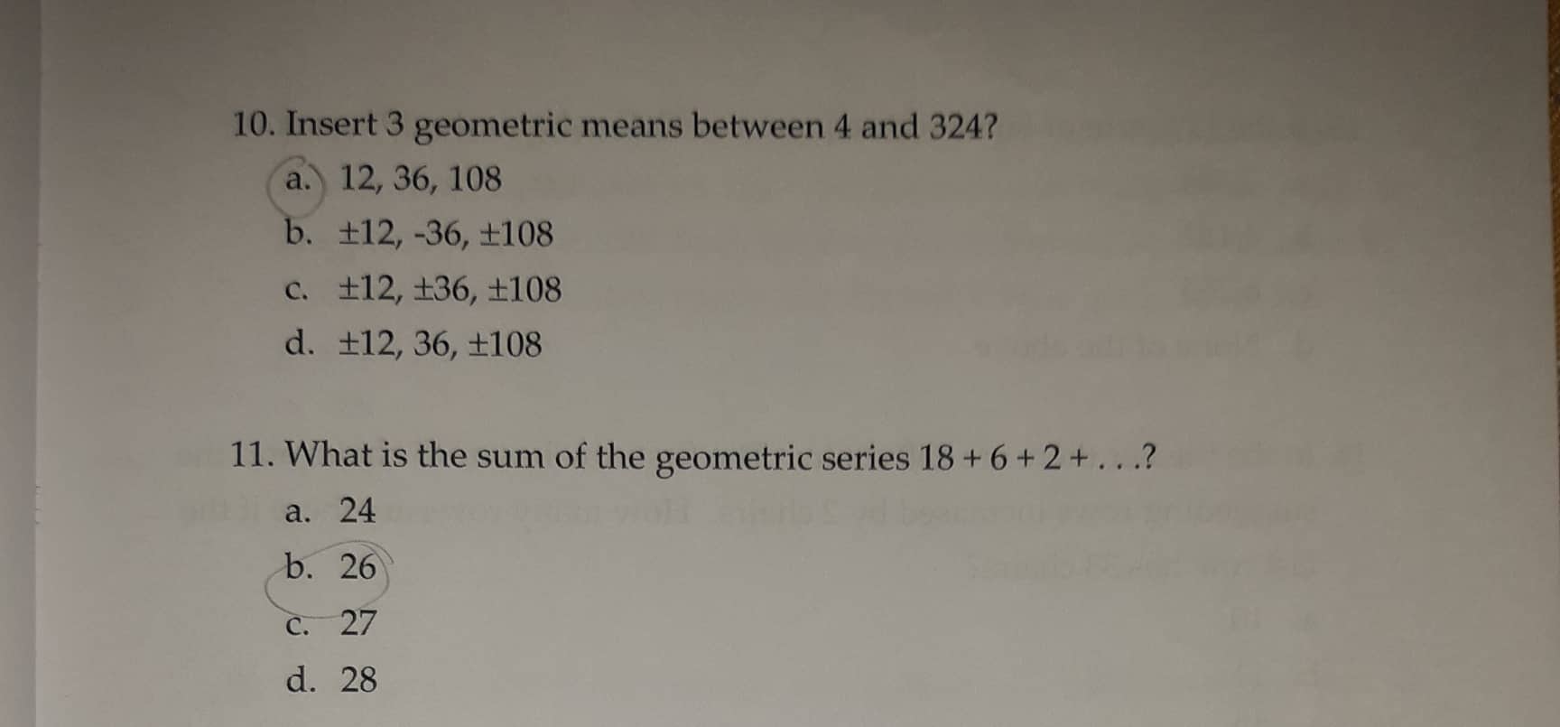 + 6 + 2+...? a. 24 b. 26 C. 27 d. 285.