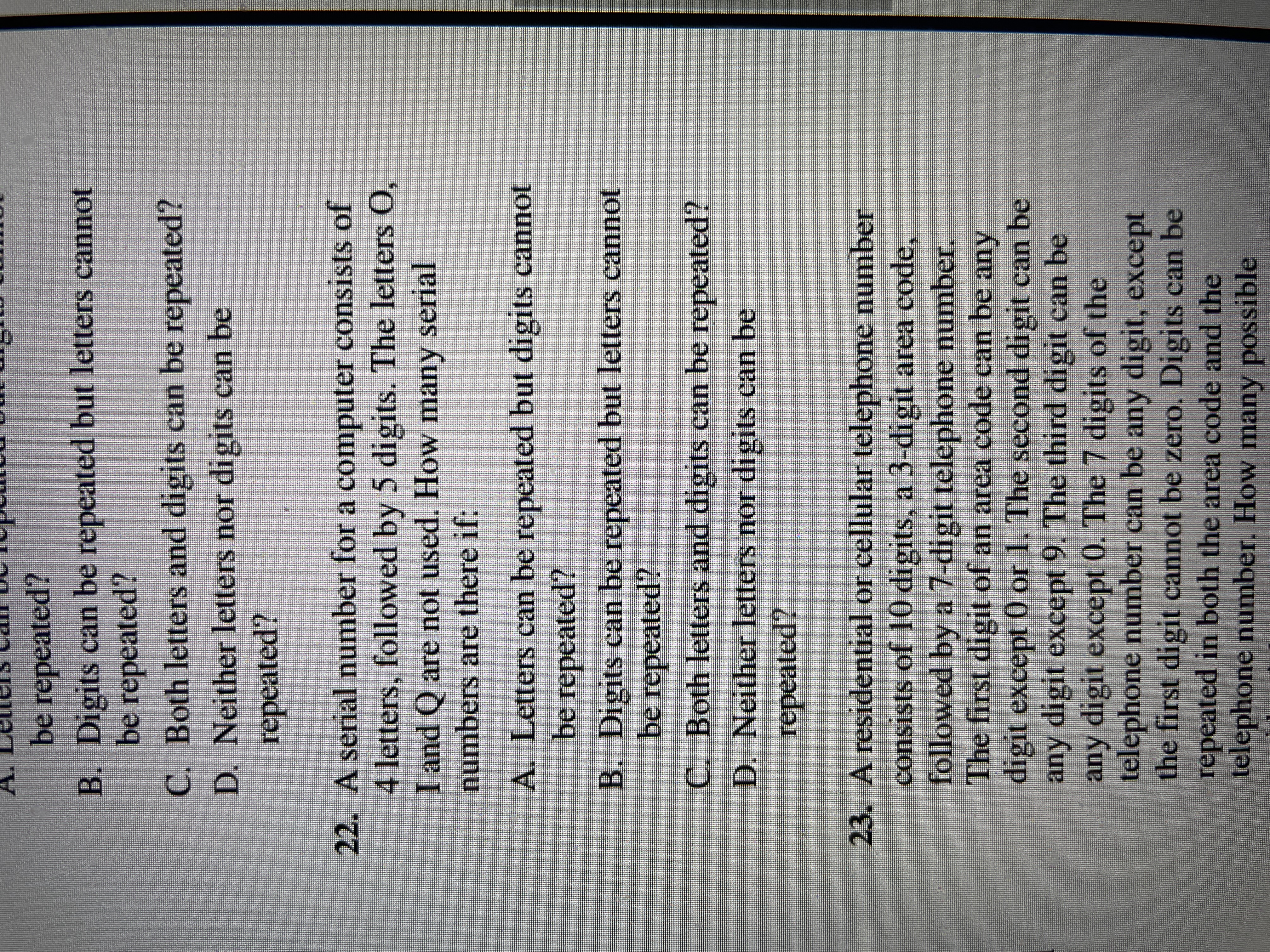 The choices for problem number 22 part b, from section 5.4