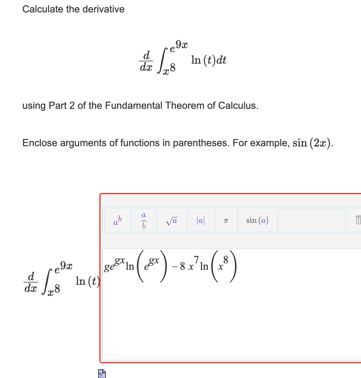 the derivative 9:1: 111 (t)dt 6' A d1: $8 using Part 2