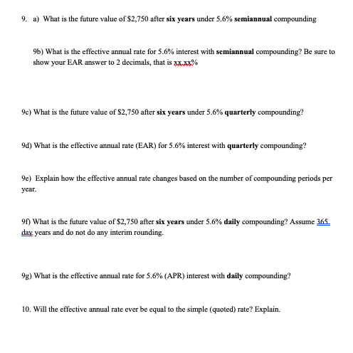 the future value of $2,750 after six years under 5.6% semiannual compounding