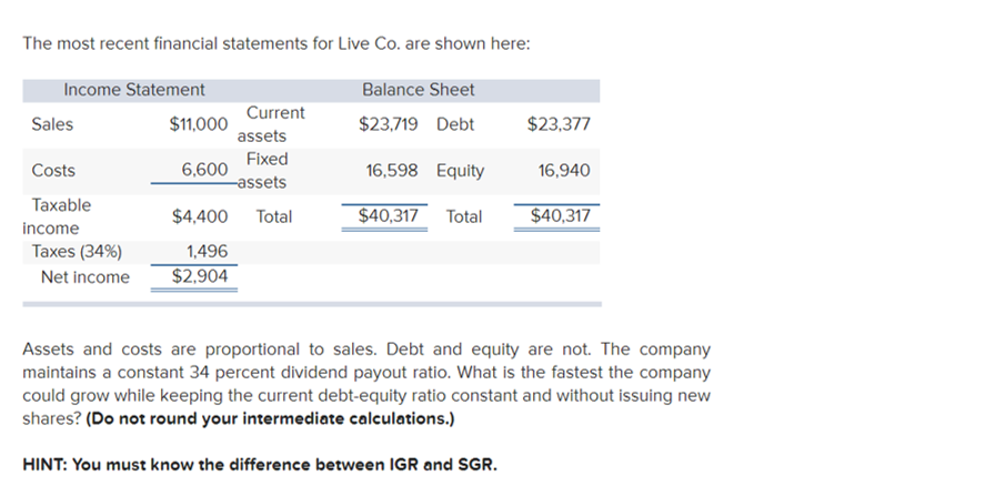 finance multiple choice The most recent nancial statements for Live Co.