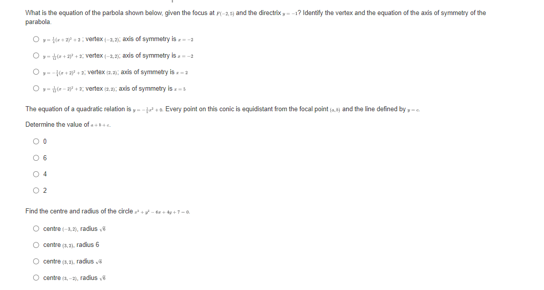 quadratic relation is y- -3 + 0. Every point on this conic