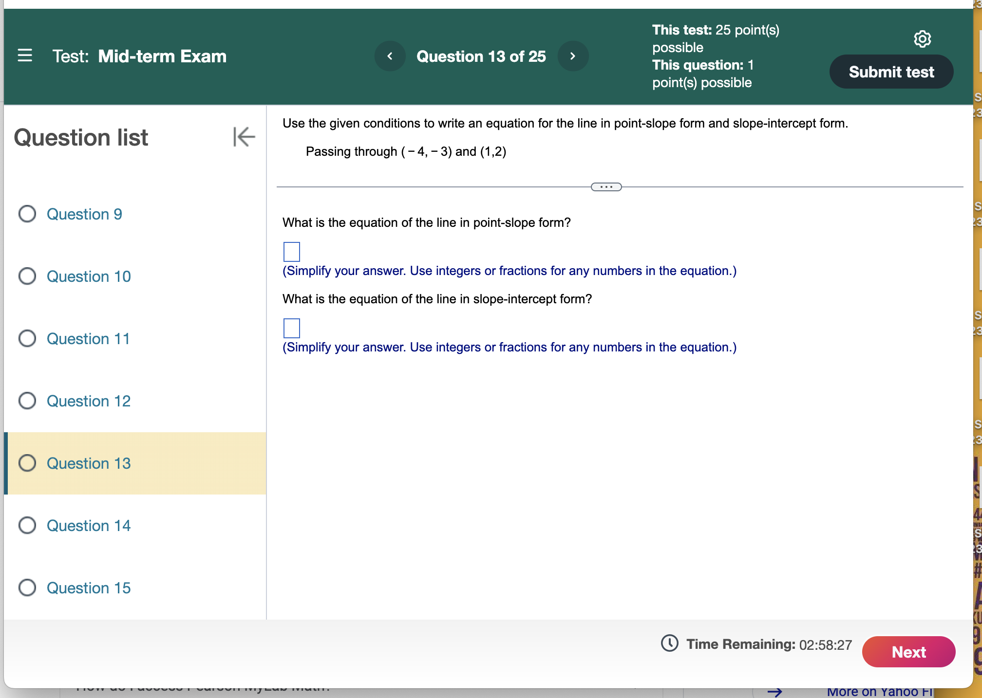 Submit test point(s) possible Graph the given functions, f and g, in