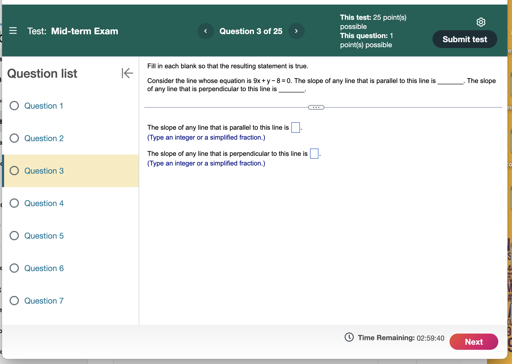 that the resulting statement is true. Question list K Consider the line