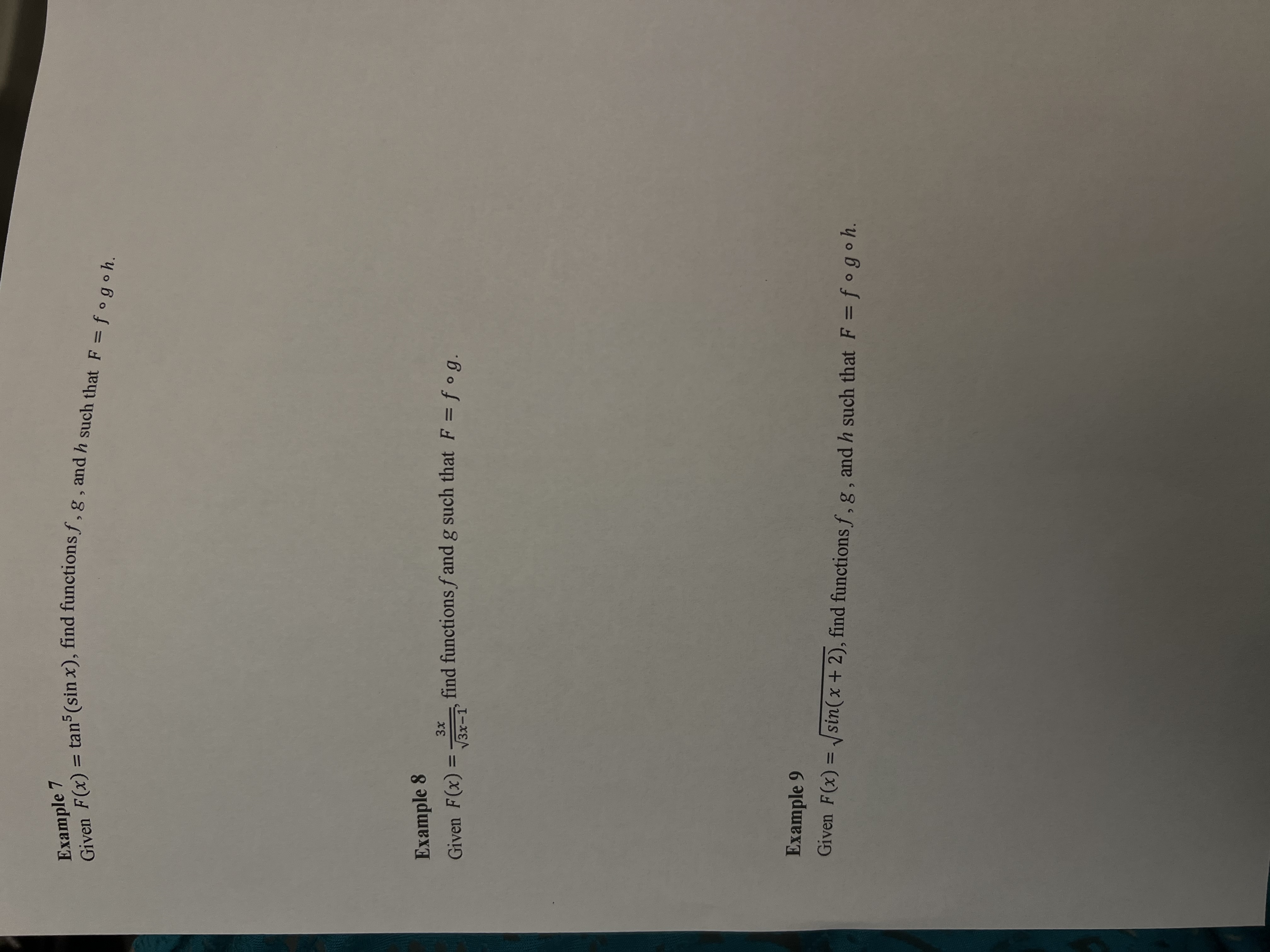  Example 7 Given F(x) = tan's (sin x), find functions f