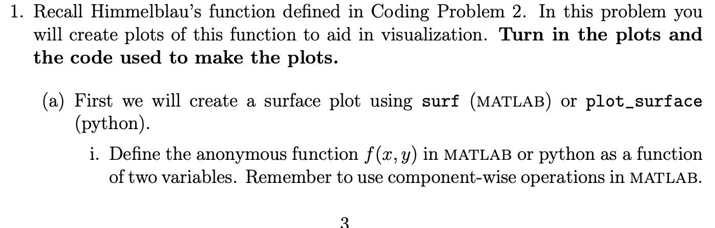 problem you will create plots of this function to aid in visualization.