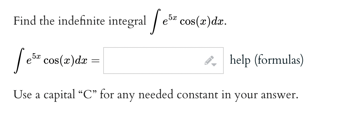 the indefinite integral 4x sin (5x)dx. 4x sin (5x)dx = help (formulas)