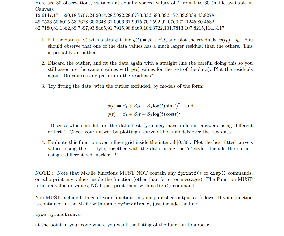 Solve Question 4 Using Matlab Here are 30 observations, 3;}; taken