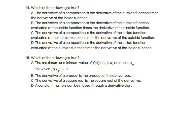 4. Which of the following is the derivative of f (x) =