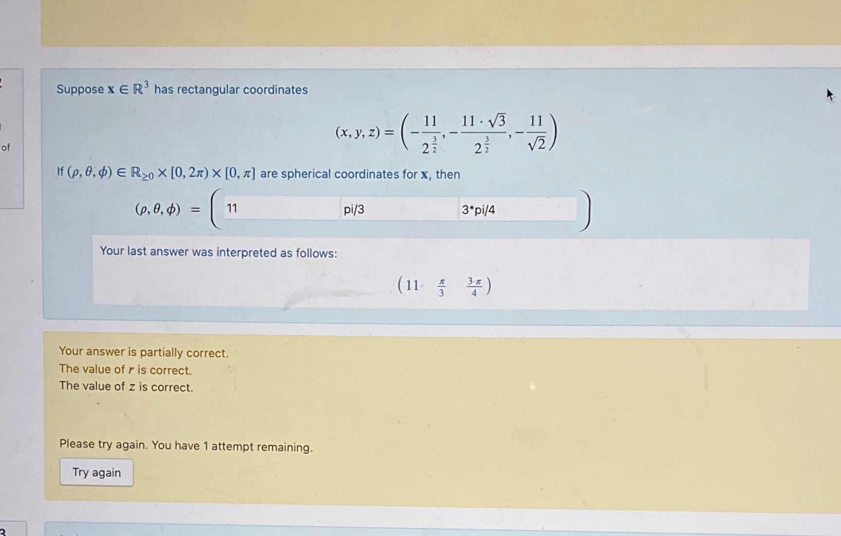 coordinates 11 11 . V3 11 (x, y, z) = V2 of