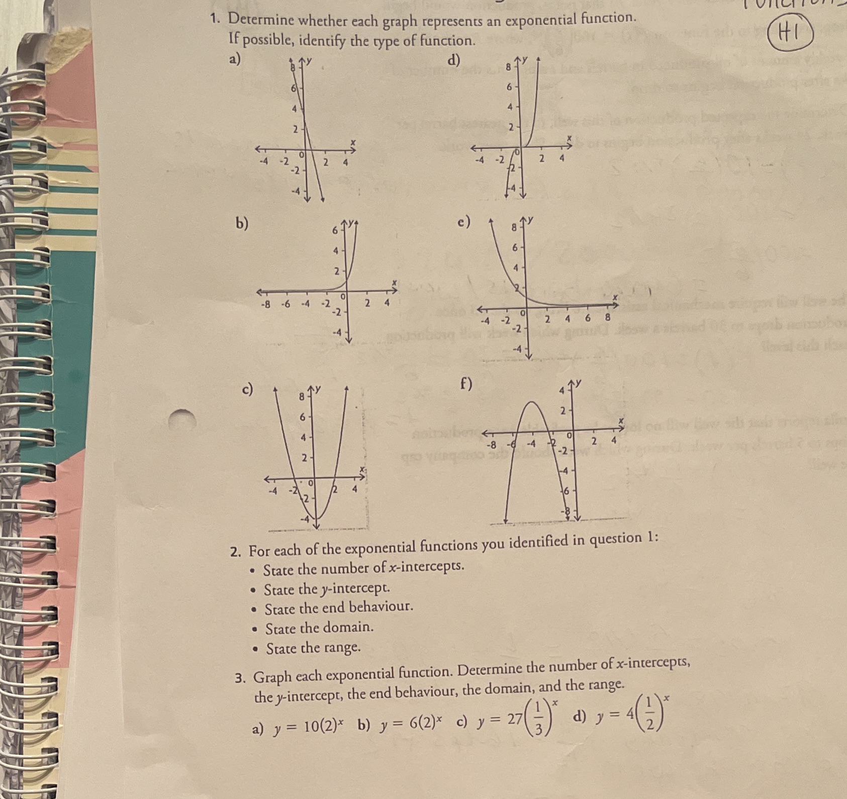 identify the type of function. a) d) N -2 b ) e)