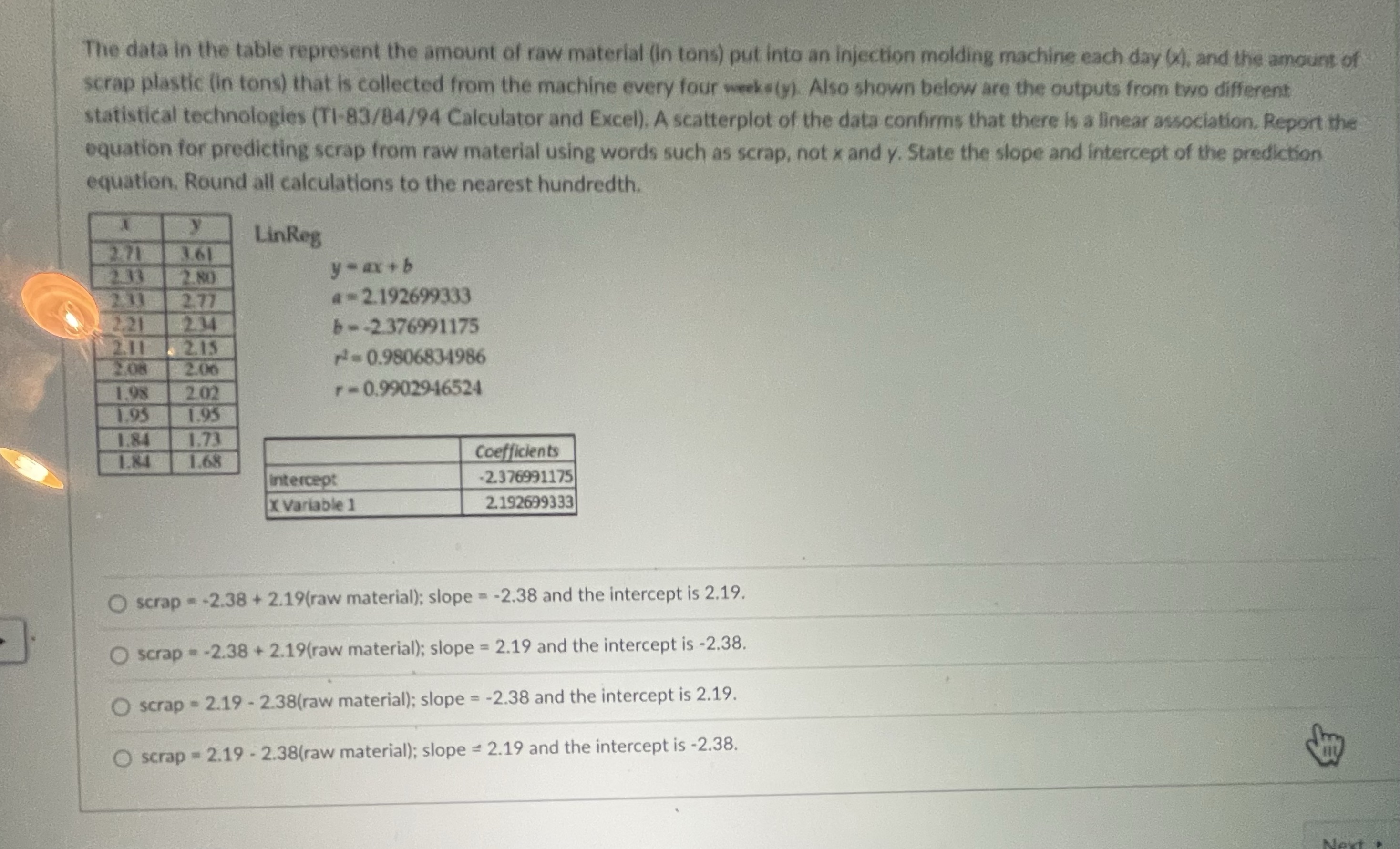 Math The data in the table represent the amount of raw