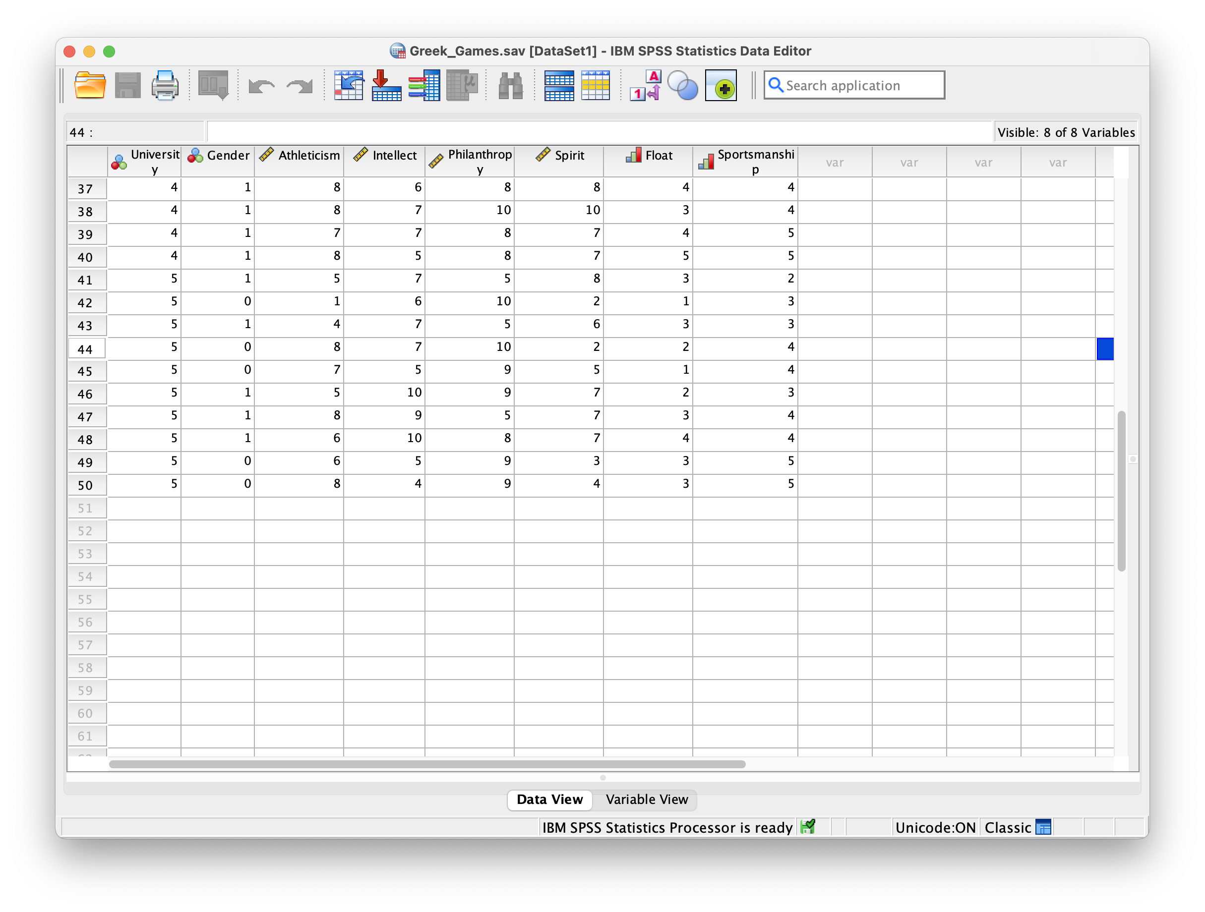 . . ....... A Search application Visible: 8 of 8 Variables Universityender