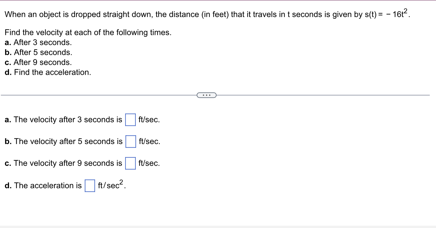 When an object is dropped straight down, the distance (in feet)