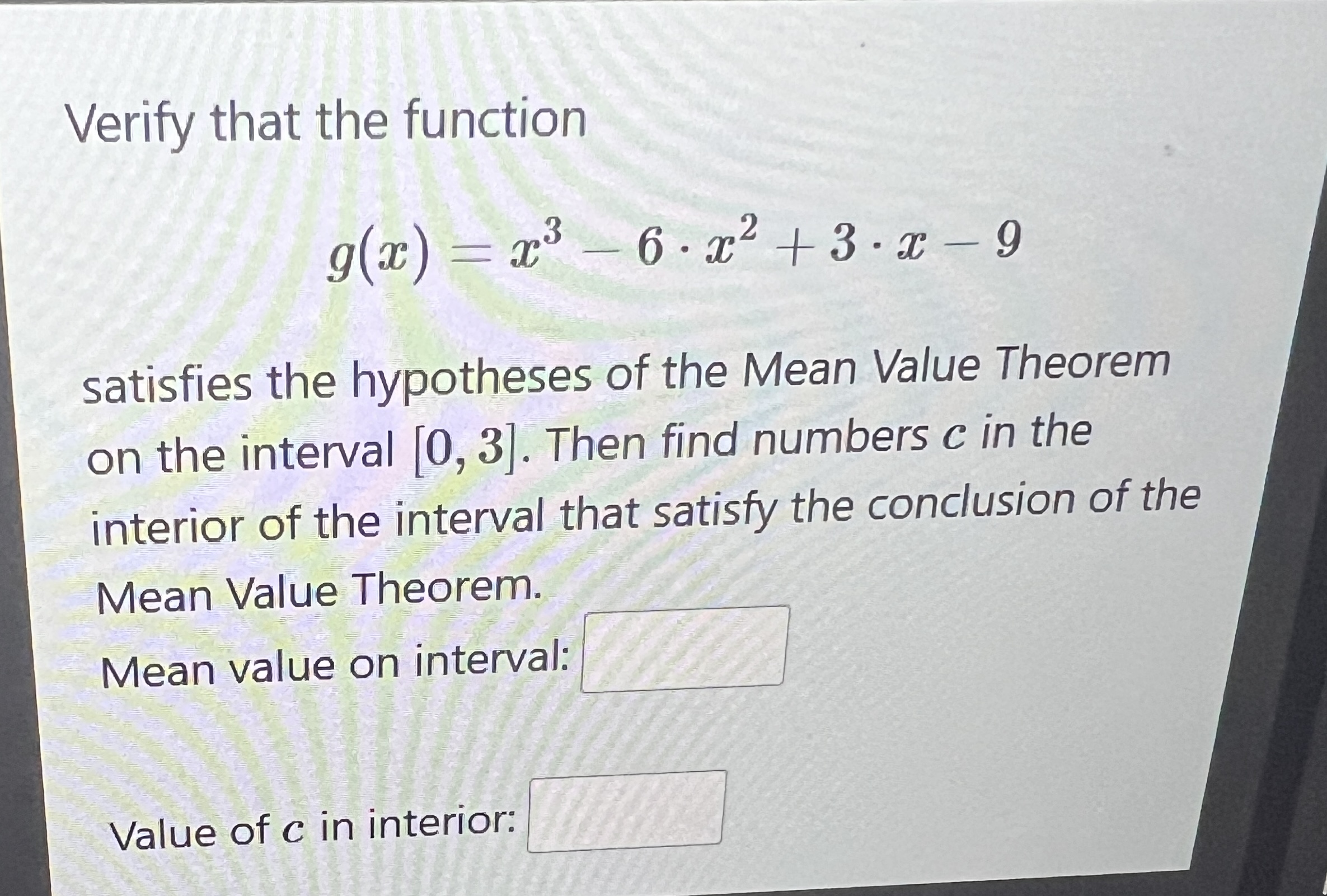 A Value off(1): L , , Value of c: r Verify that