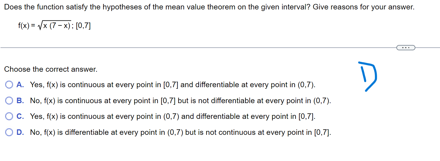 Does the function satisfy the hypotheses of the mean value theorem