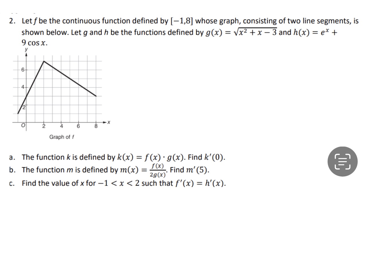 graph, consisting of two line segments, is shown below. Let g and