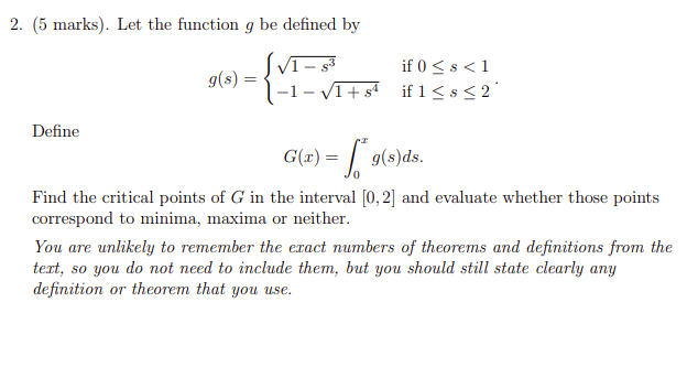 Ss < 1 1 + s' if1SsS2 Define Find the critical points