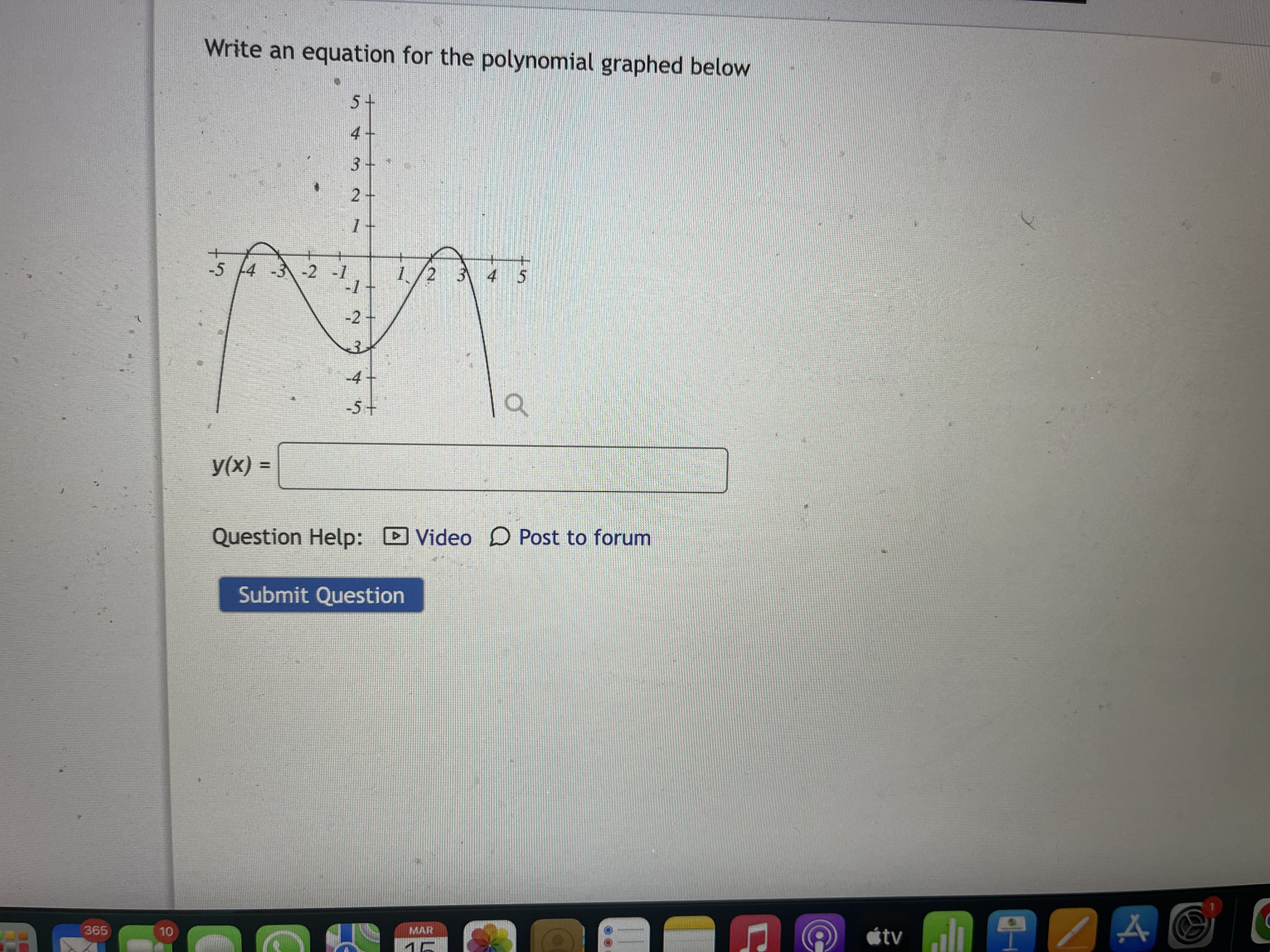 Write an equation for the polynomial graphed below N W -