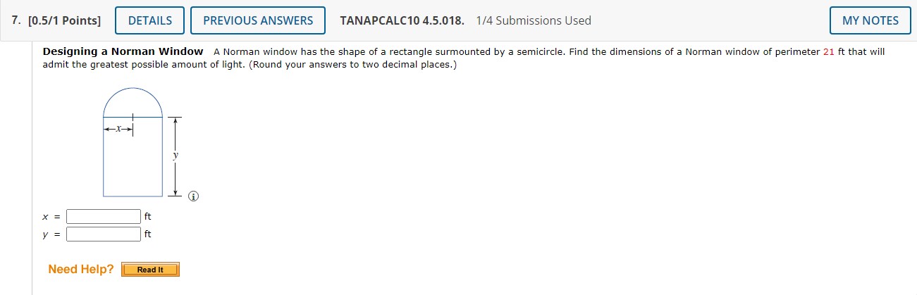 [0/1 Points] DETAILS PREVIOUS ANSWERS TANAPCALC10 5.5.051. 2/4 Submissions Used MY NOTES