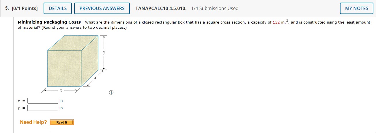 has a square cross section, a capacity of 132 in. of material?
