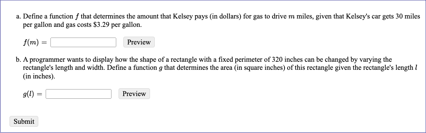 = Preview c. Write a formula that expresses the area of the