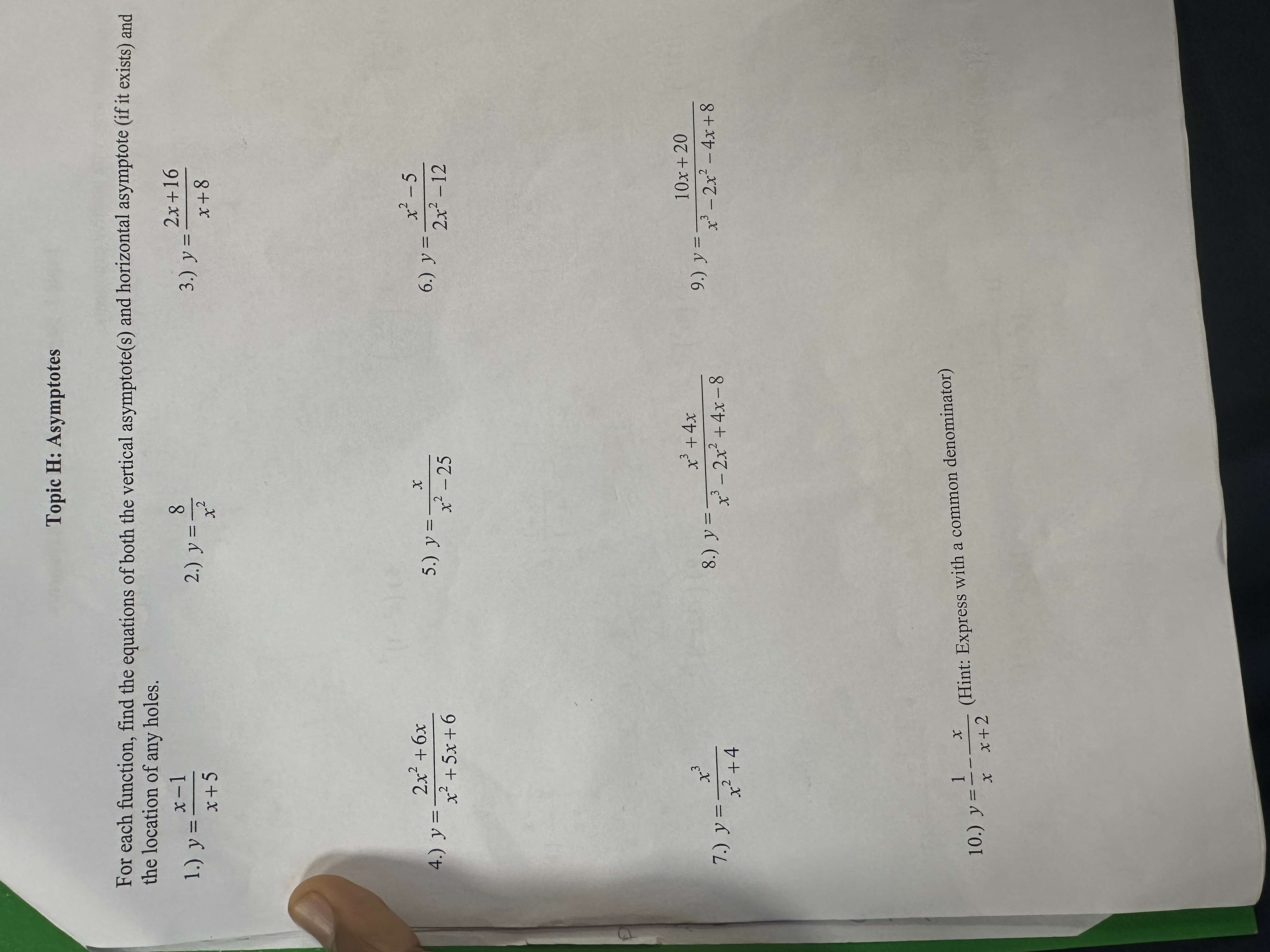 of the following functions. Make sure each equation is set equal to