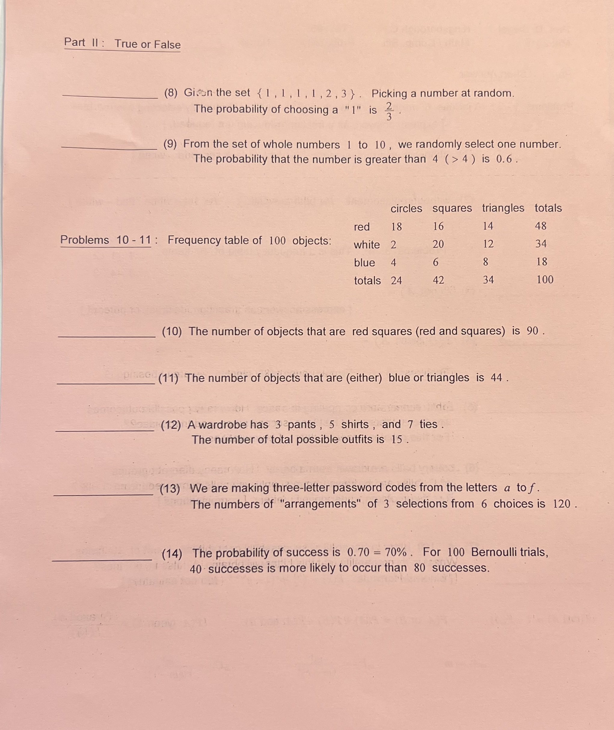 Part II : True or False (8) Given the set {