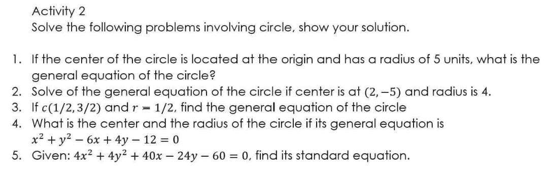 with solutions 9"!"J :5- Activity 2 Solve the following problems involving