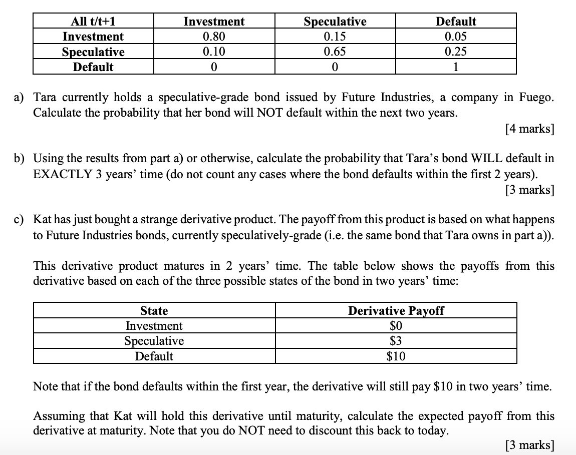  Below is an annual credit migration table for bonds from companies