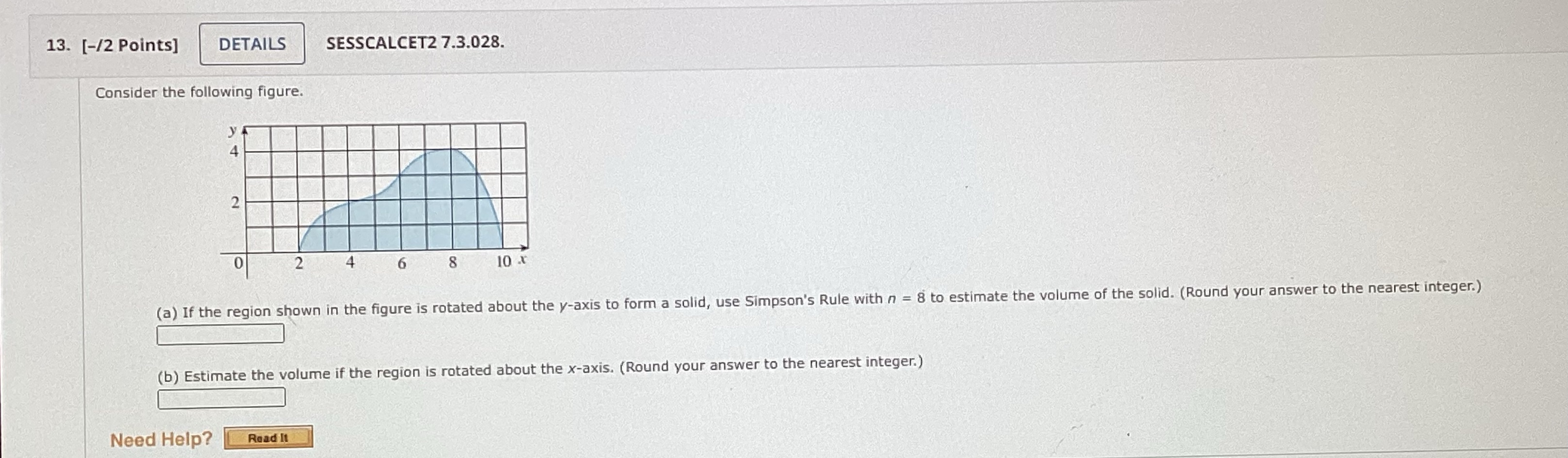A 2 0 8 10 X (a) If the region shown in
