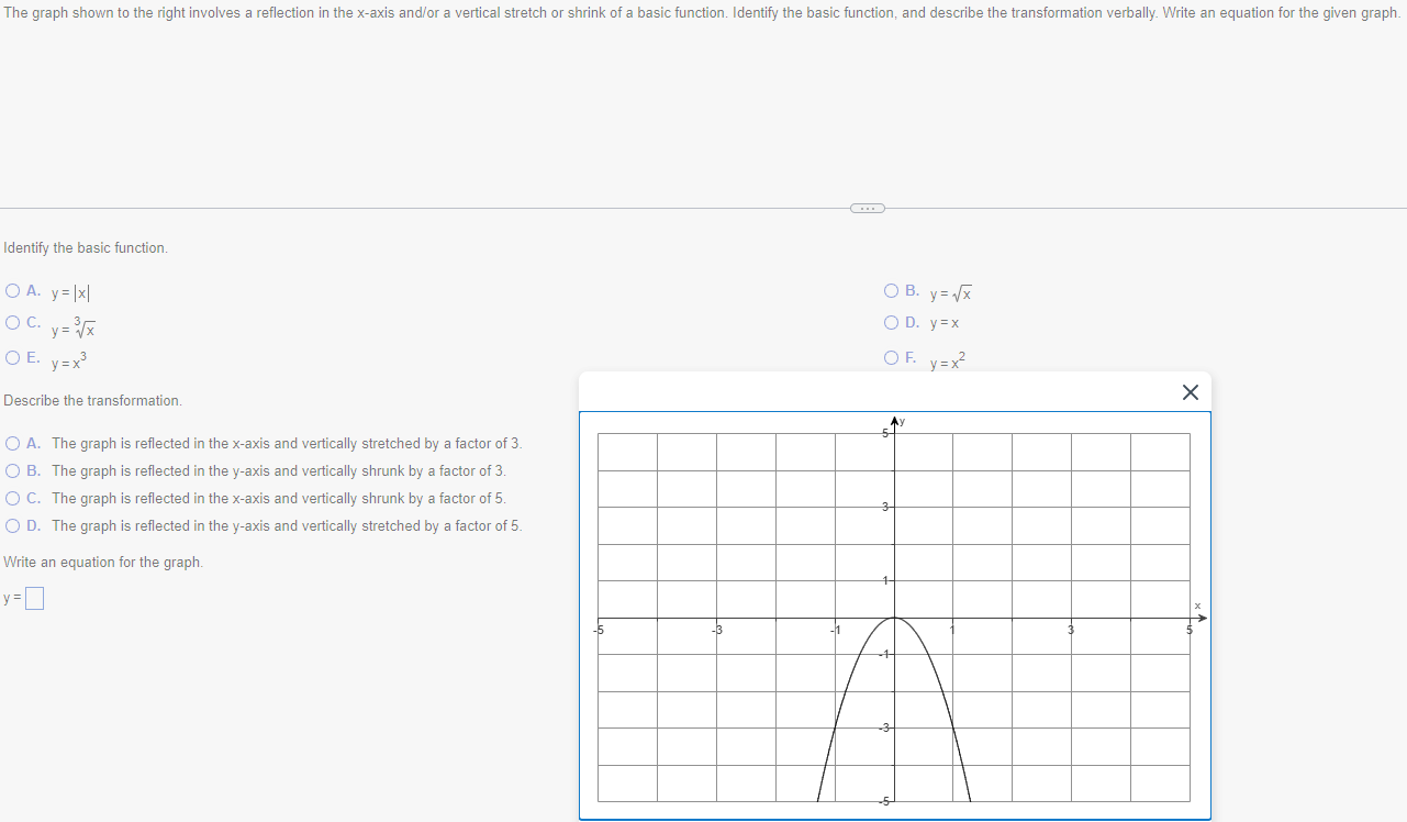 xaxis andi'or a vertical stretch or shrink ofa basic function Identify the