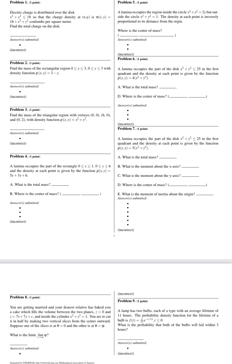  Answers only please Problem 1. (1 point) Problem 5. (1 point)