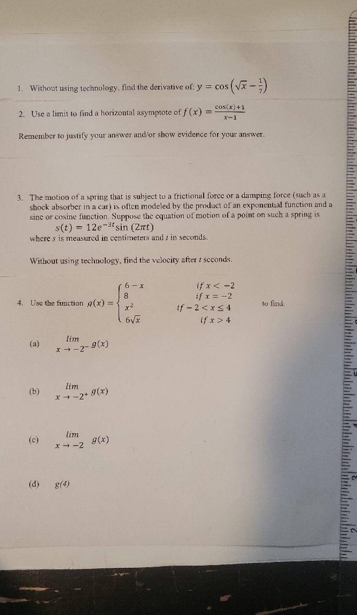 the derivative of: y = cos ( VX -=) 2. Use a