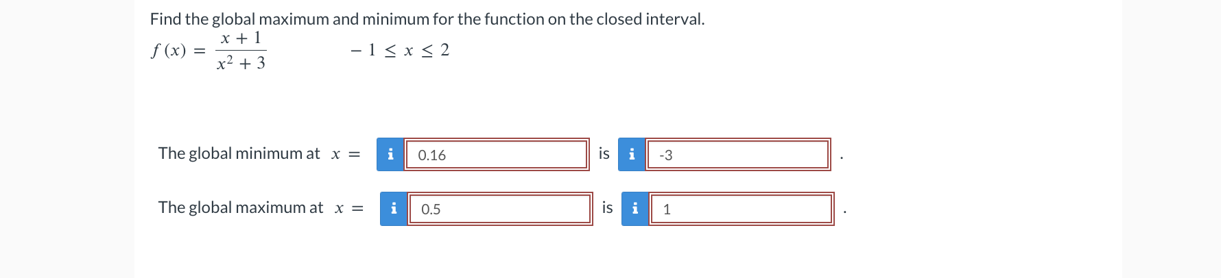 closed interval. f (x) = x - 2In(x + 1) Round your